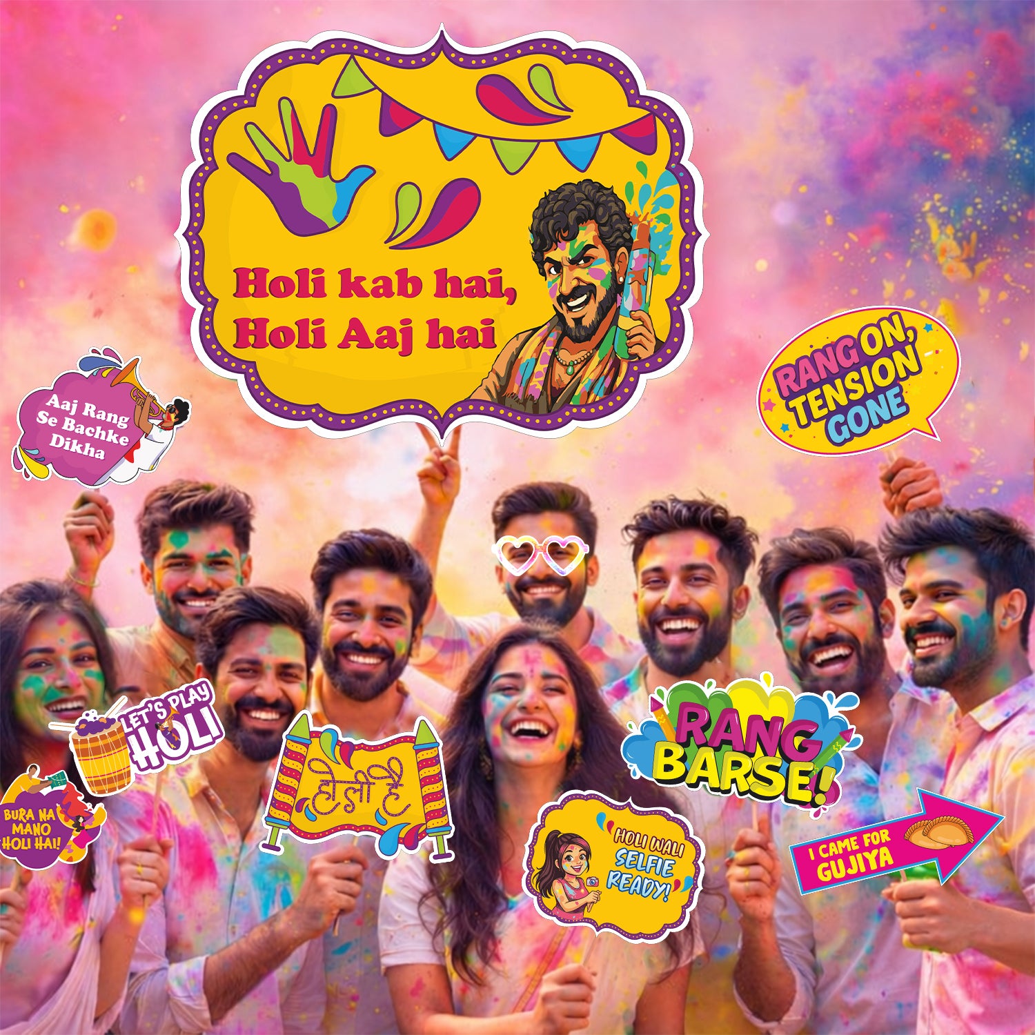 Holi Photo Props - Set of 10