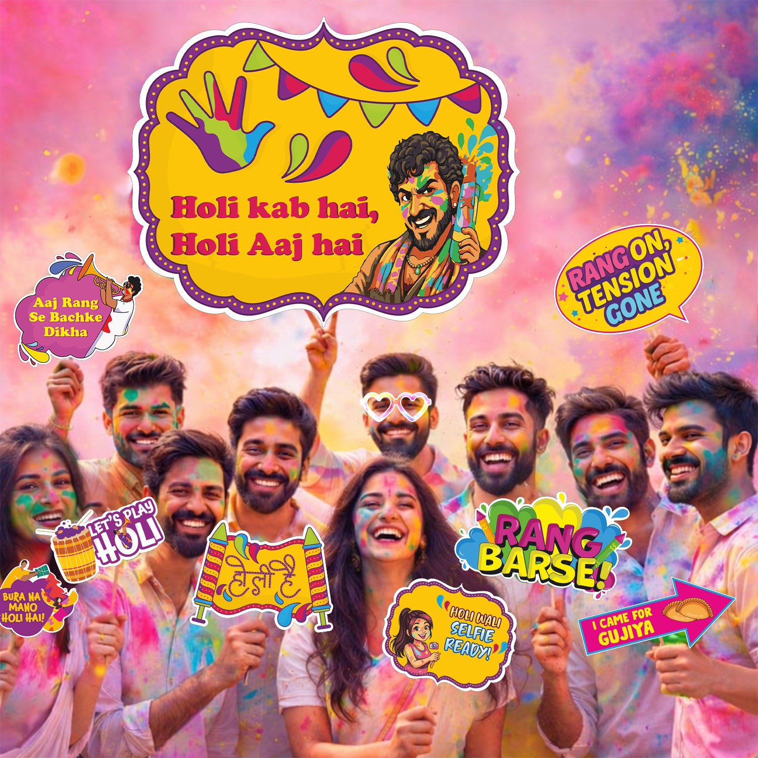 Holi Photo Props - Set of 10