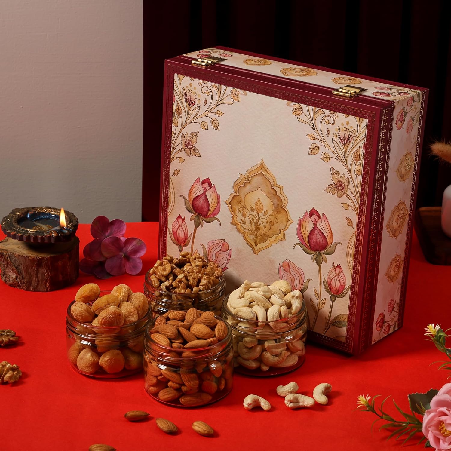 BEE CREATIVE Premium & Healthy Dry Fruits Gift Hamper Pack | Almonds, Cashews, Walnuts & Khumani (Apricots) | Luxury Festive Combo Box for Diwali, Dussehra & Corporate Gifting