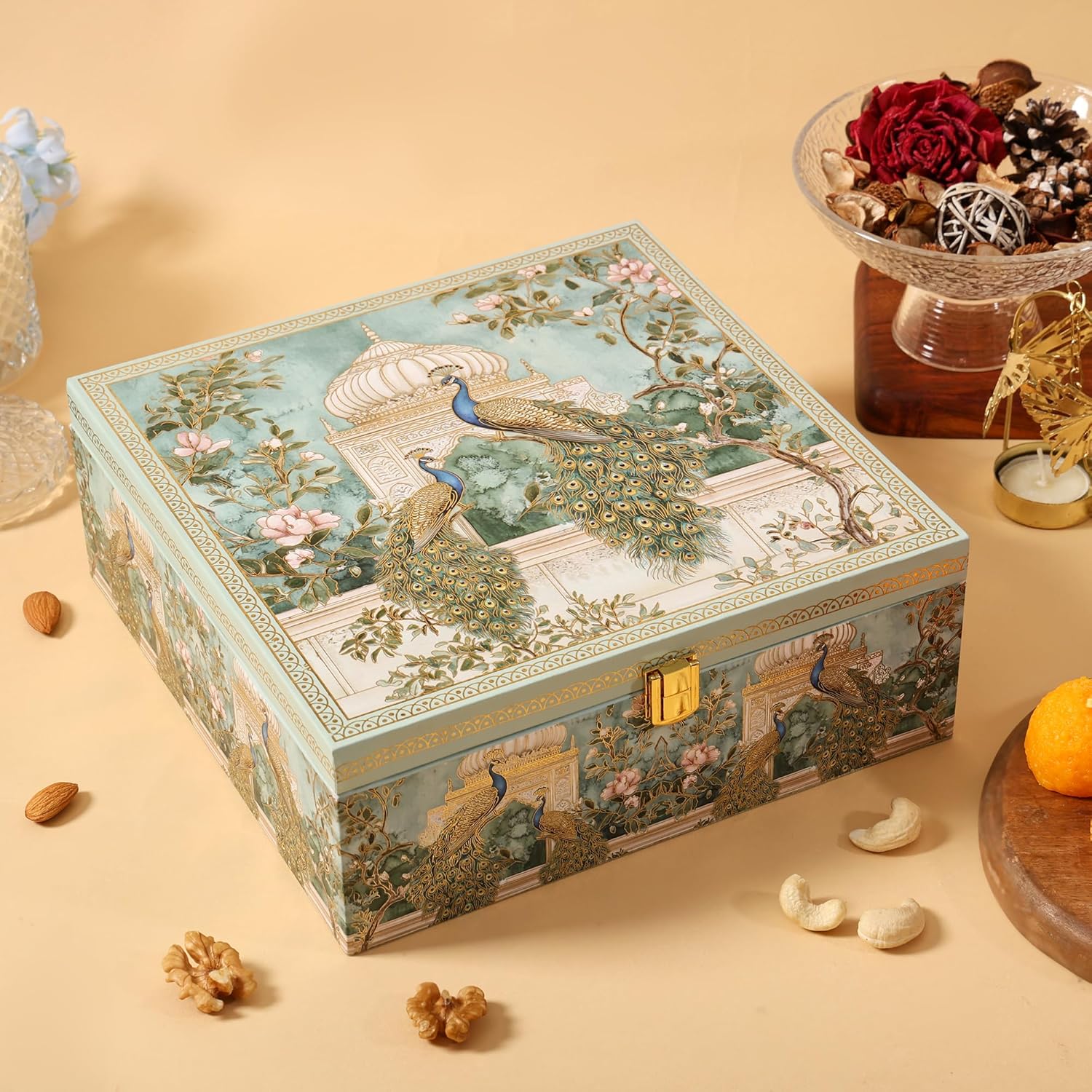 BEE CREATIVE Premium Dry Fruits Gift Hamper Pack | Almonds, Cashews, Walnuts & Raisins | Festive Combo Box of 4 (75g Each) | Healthy Dry Fruit Gift for Diwali, Dussehra & Corporate Gifting