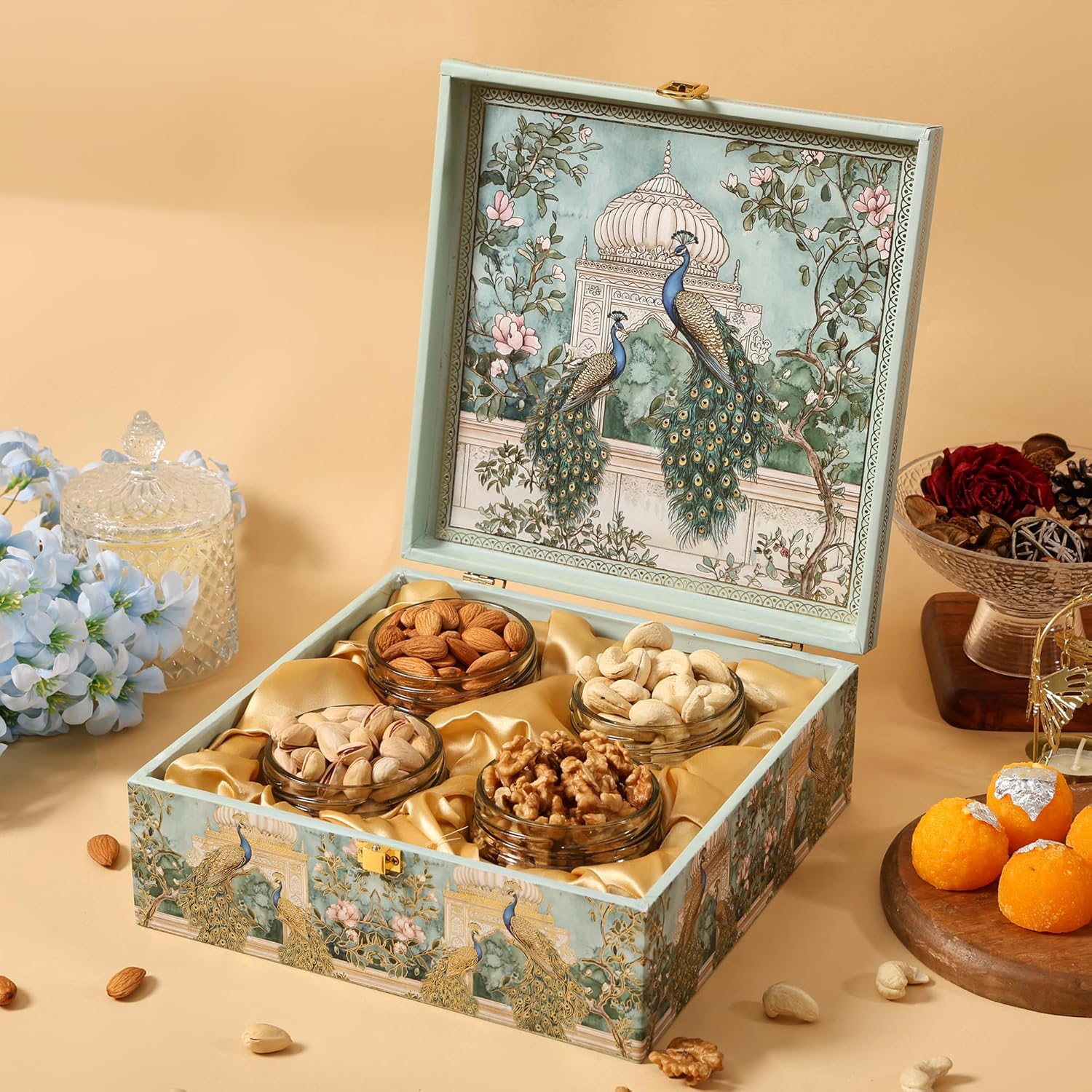 BEE CREATIVE Premium Dry Fruits Gift Hamper Pack | Almonds, Cashews, Walnuts & Pistachios | Festive Combo Box of 4 (75g Each) | Healthy Dry Fruit Gift for Dussehra, Diwali & Corporate Gifting
