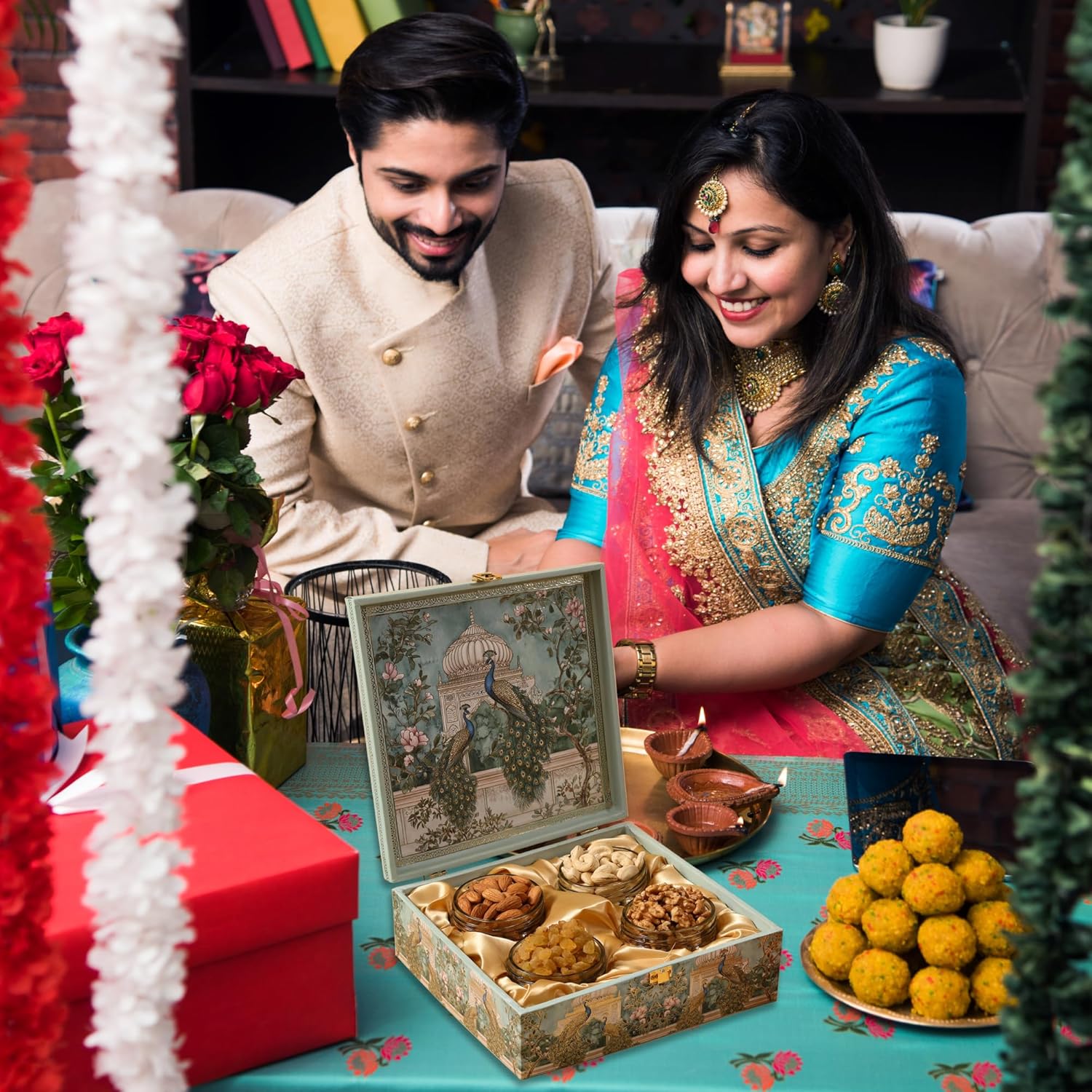 BEE CREATIVE Premium Dry Fruits Gift Hamper Pack | Almonds, Cashews, Walnuts & Raisins | Festive Combo Box of 4 (75g Each) | Healthy Dry Fruit Gift for Diwali, Dussehra & Corporate Gifting