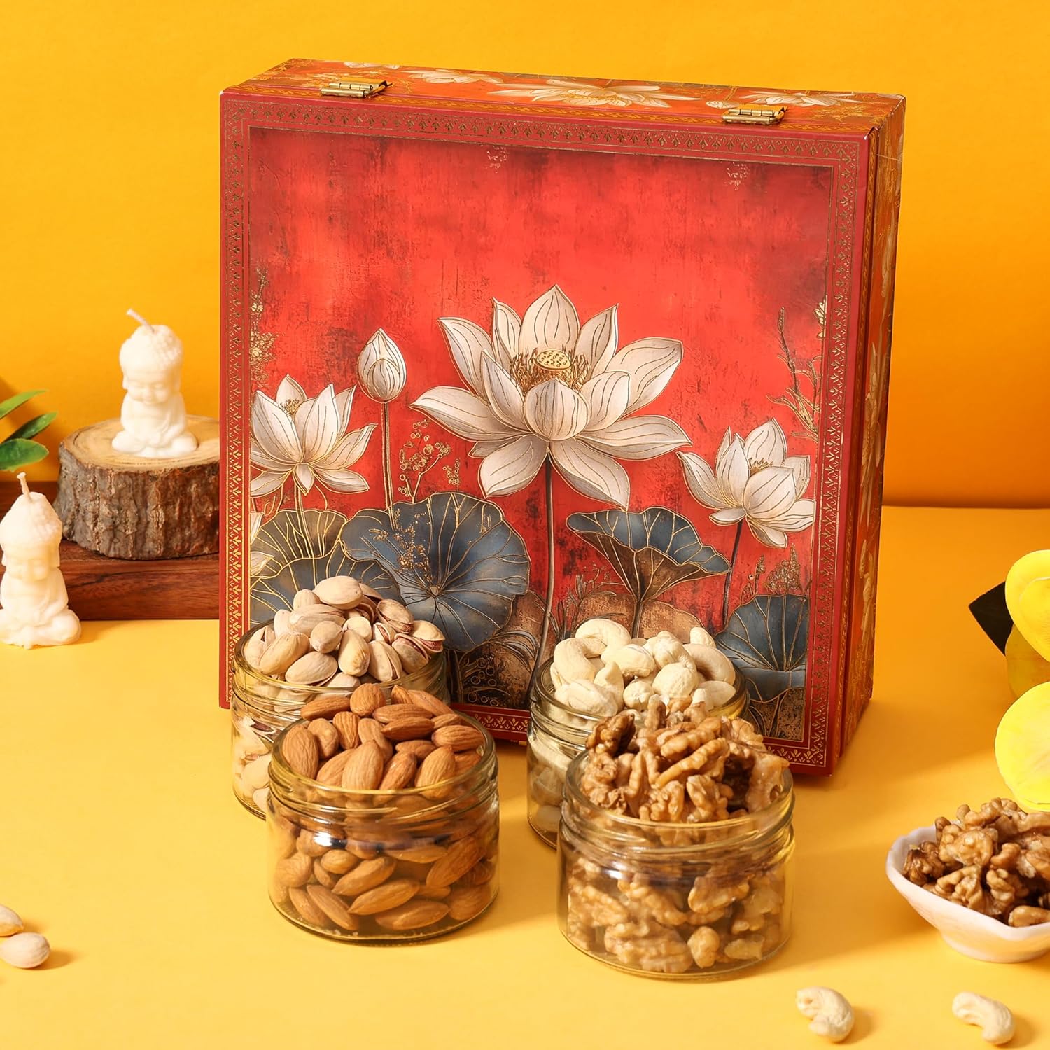 BEE CREATIVE Premium Dry Fruits Gift Hamper Pack | Almonds, Cashews, Walnuts & Pistachios | Festive Combo Box of 4 (75g Each) | Healthy Dry Fruit Gift for Dussehra, Diwali & Corporate Gifting