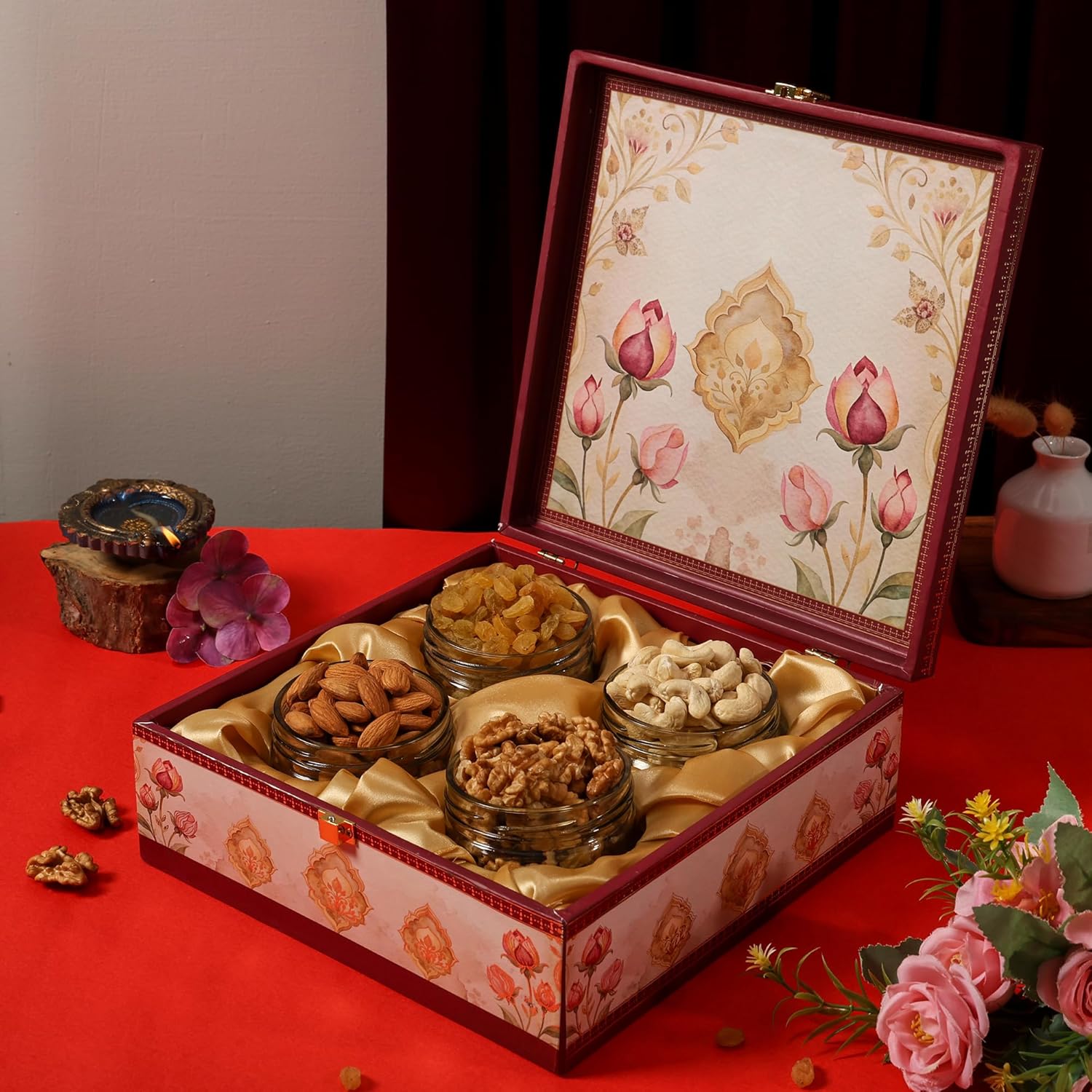 BEE CREATIVE Premium Dry Fruits Gift Hamper Pack | Almonds, Cashews, Walnuts & Raisins | Festive Combo Box of 4 (75g Each) | Healthy Dry Fruit Gift for Diwali, Dussehra & Corporate Gifting