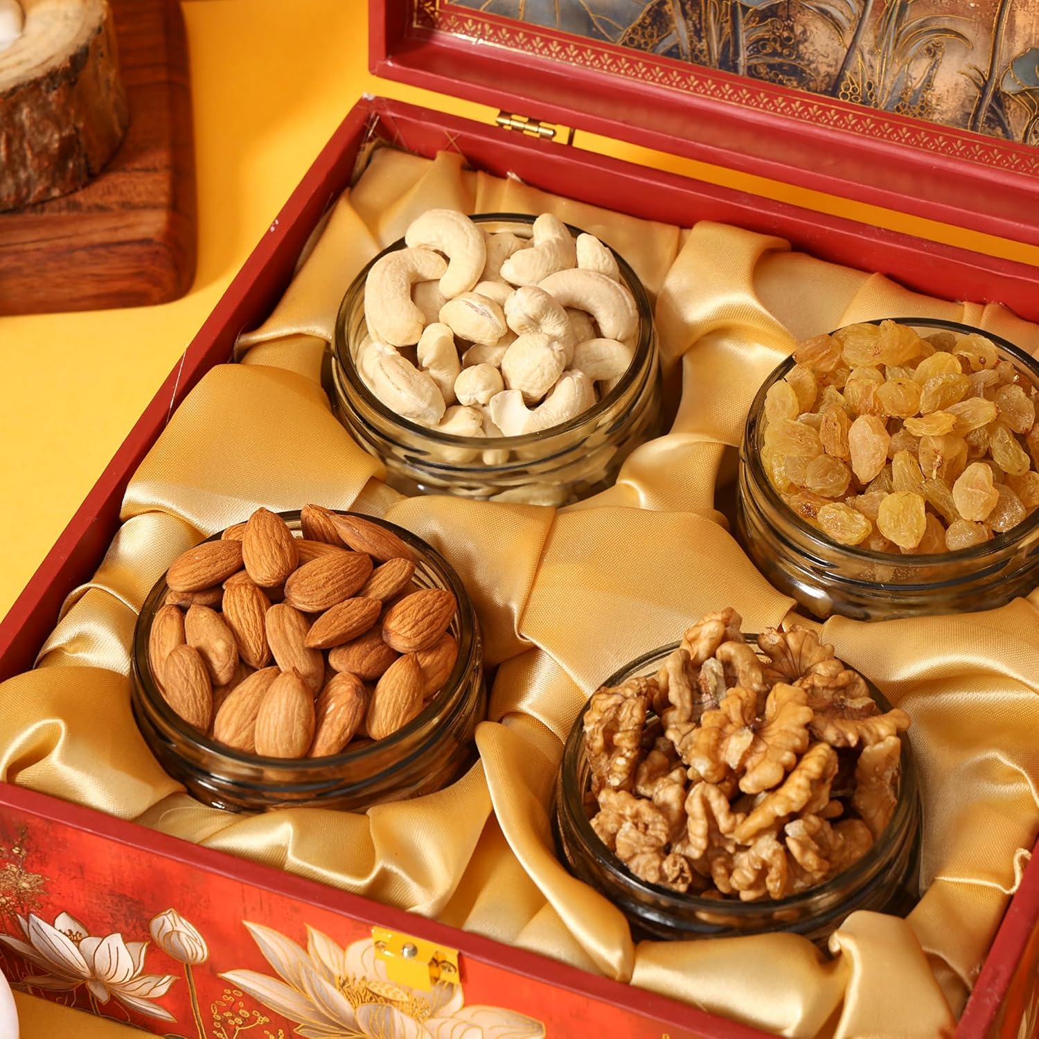 BEE CREATIVE Premium Dry Fruits Gift Hamper Pack | Almonds, Cashews, Walnuts & Raisins | Festive Combo Box of 4 (75g Each) | Healthy Dry Fruit Gift for Diwali, Dussehra & Corporate Gifting