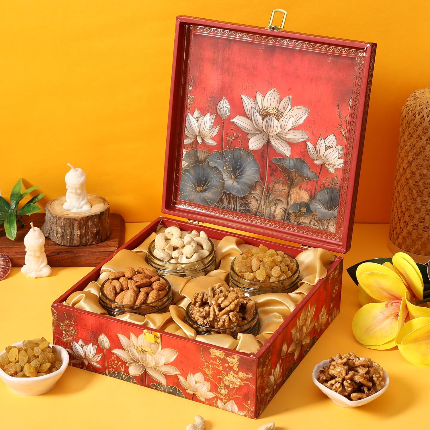 BEE CREATIVE Premium Dry Fruits Gift Hamper Pack | Almonds, Cashews, Walnuts & Raisins | Festive Combo Box of 4 (75g Each) | Healthy Dry Fruit Gift for Diwali, Dussehra & Corporate Gifting