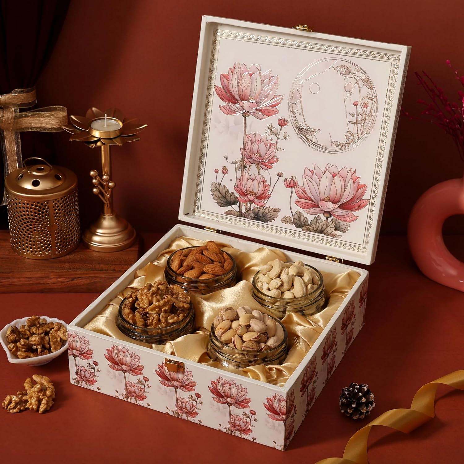 BEE CREATIVE Premium Dry Fruits Gift Hamper Pack | Almonds, Cashews, Walnuts & Pistachios | Festive Combo Box of 4 (75g Each) | Healthy Dry Fruit Gift for Dussehra, Diwali & Corporate Gifting