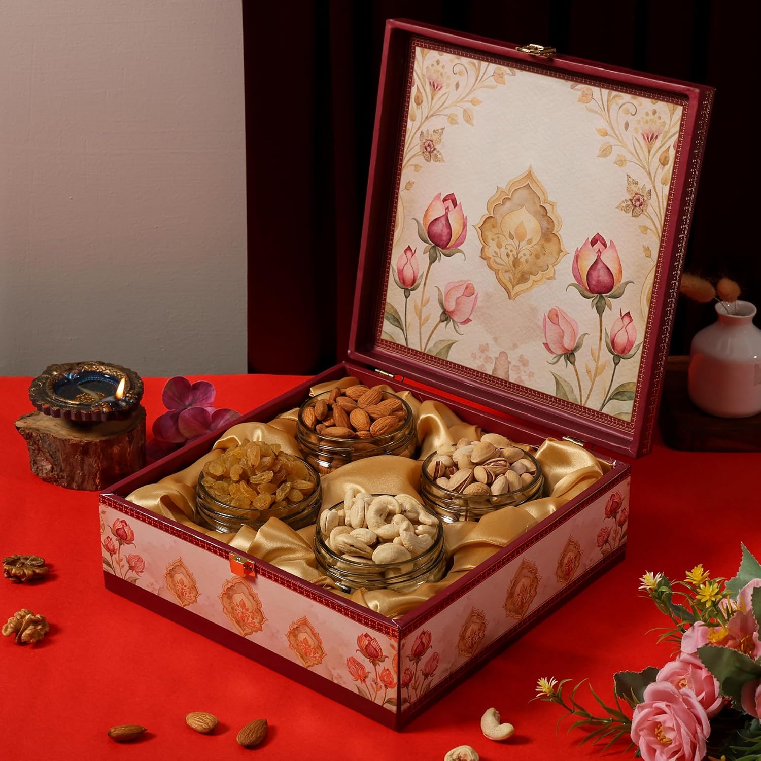 BEE CREATIVE Premium Dry Fruits Gift Hamper Pack for Diwali, Dussehra, Weddings & Corporate Gifting | Almonds, Cashews, Pistachios & Raisins | Festive Healthy Dry Fruit Gift Combo