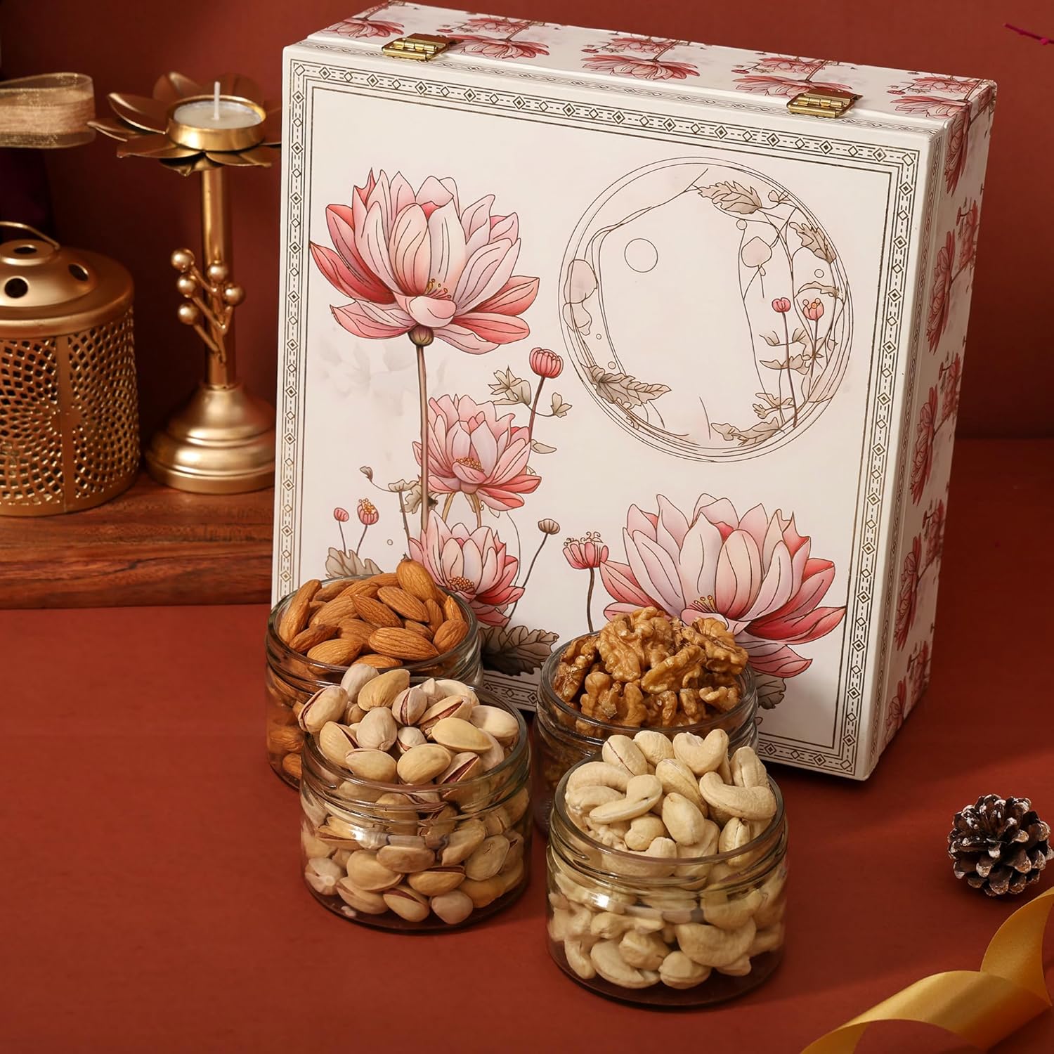 BEE CREATIVE Premium Dry Fruits Gift Hamper Pack | Almonds, Cashews, Walnuts & Pistachios | Festive Combo Box of 4 (75g Each) | Healthy Dry Fruit Gift for Dussehra, Diwali & Corporate Gifting
