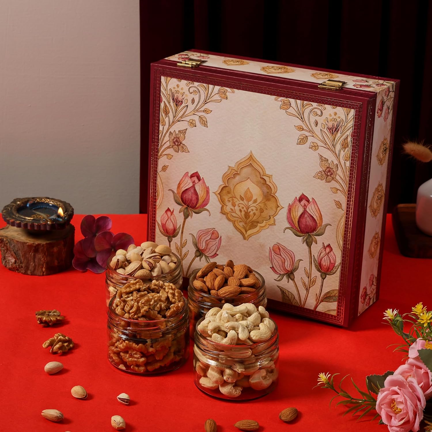 BEE CREATIVE Premium Dry Fruits Gift Hamper Pack | Almonds, Cashews, Walnuts & Pistachios | Festive Combo Box of 4 (75g Each) | Healthy Dry Fruit Gift for Dussehra, Diwali & Corporate Gifting