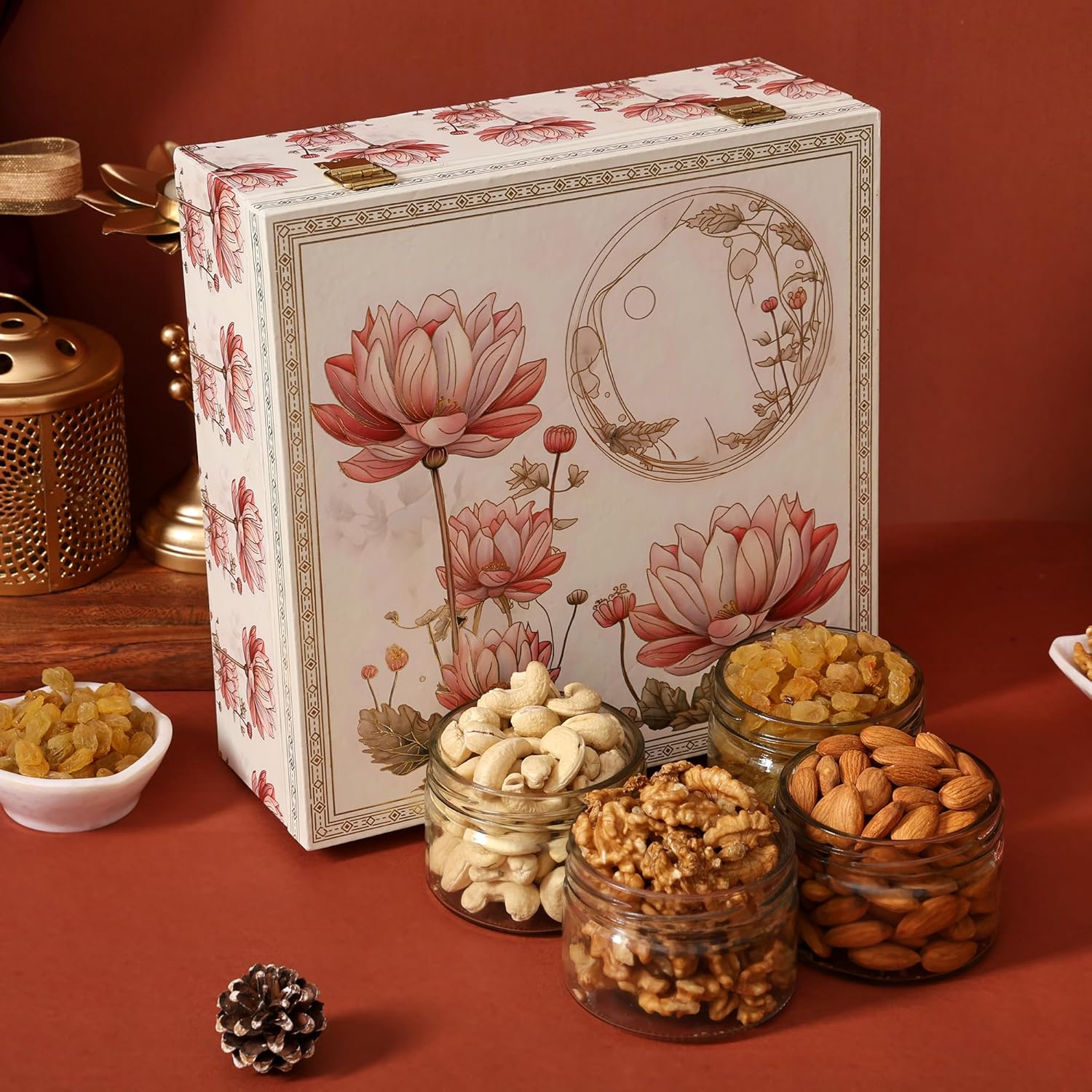 BEE CREATIVE Premium Dry Fruits Gift Hamper Pack | Almonds, Cashews, Walnuts & Raisins | Festive Combo Box of 4 (75g Each) | Healthy Dry Fruit Gift for Diwali, Dussehra & Corporate Gifting