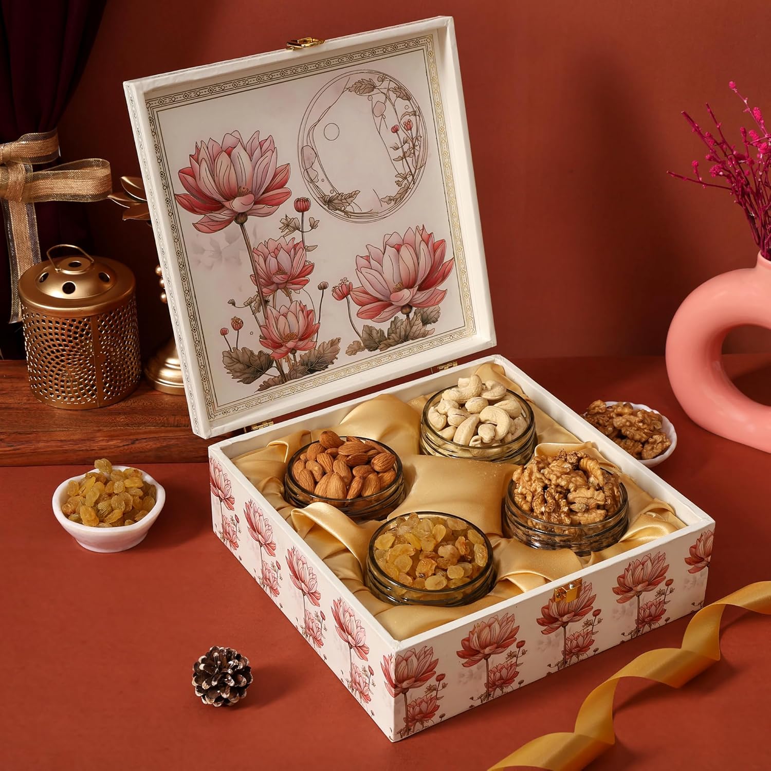 BEE CREATIVE Premium Dry Fruits Gift Hamper Pack | Almonds, Cashews, Walnuts & Raisins | Festive Combo Box of 4 (75g Each) | Healthy Dry Fruit Gift for Diwali, Dussehra & Corporate Gifting