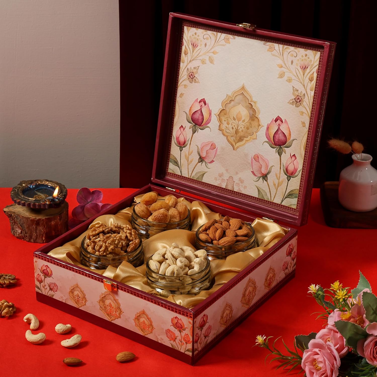 BEE CREATIVE Premium & Healthy Dry Fruits Gift Hamper Pack | Almonds, Cashews, Walnuts & Khumani (Apricots) | Luxury Festive Combo Box for Diwali, Dussehra & Corporate Gifting