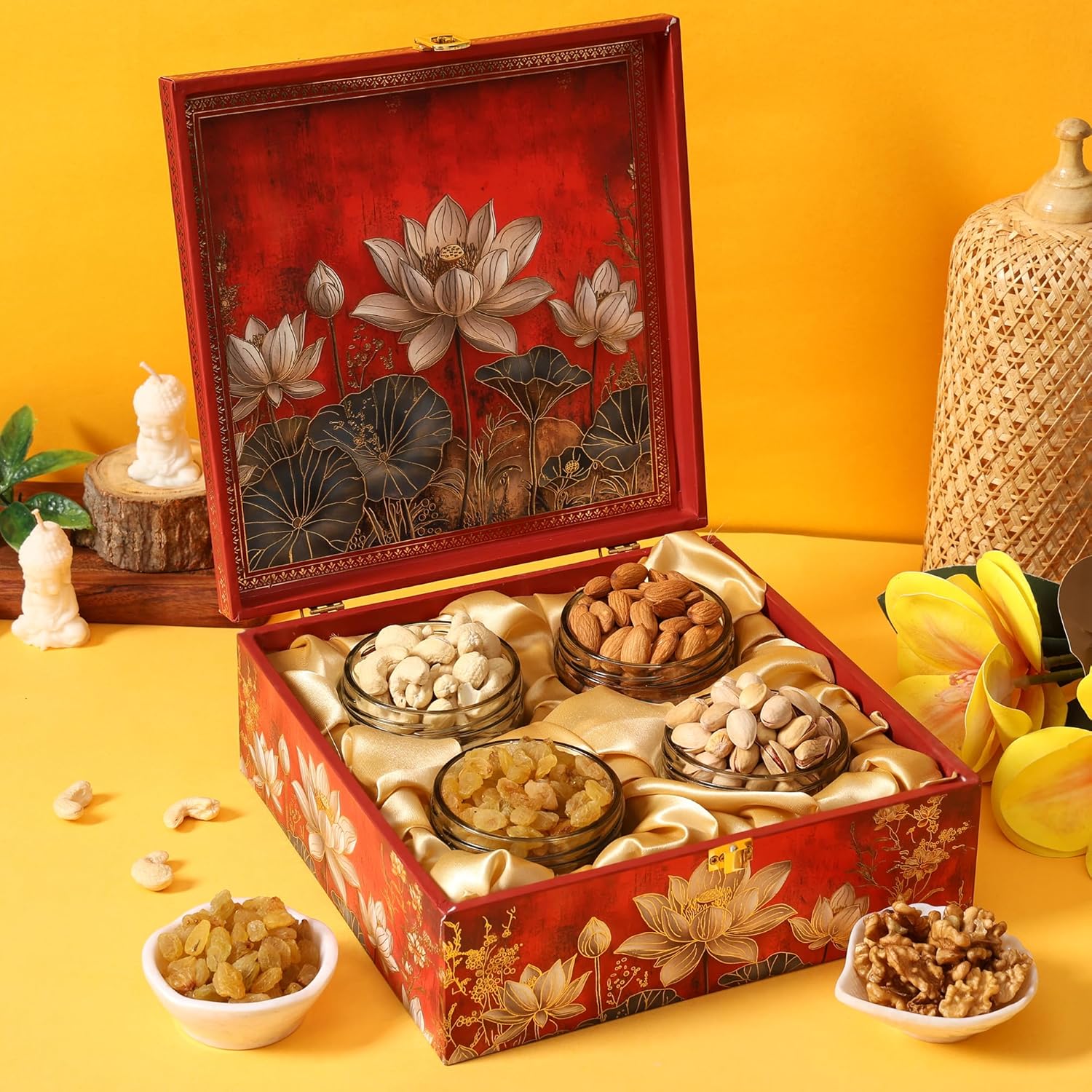 BEE CREATIVE Premium Dry Fruits Gift Hamper Pack for Diwali, Dussehra, Weddings & Corporate Gifting | Almonds, Cashews, Pistachios & Raisins | Festive Healthy Dry Fruit Gift Combo
