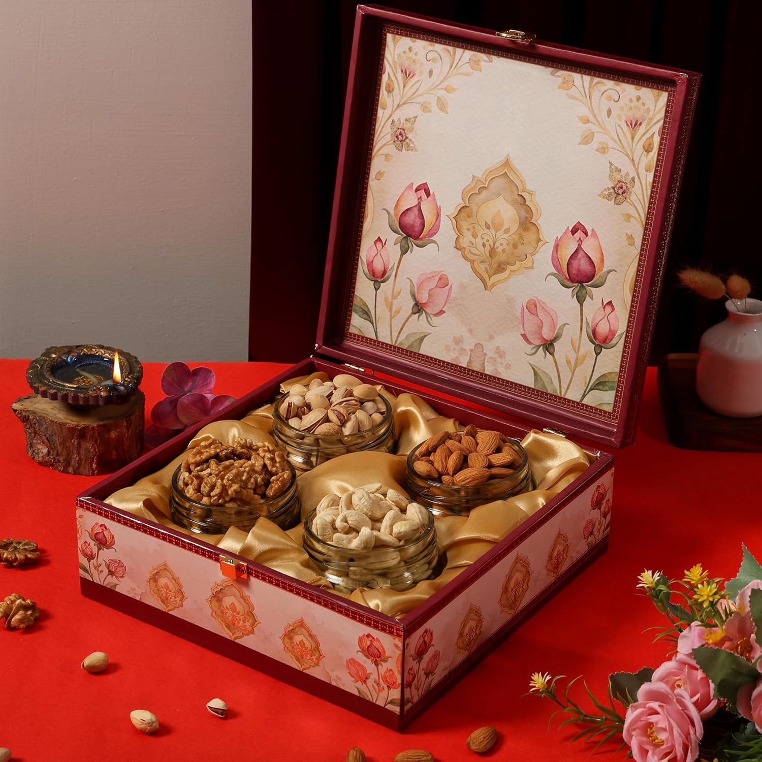 BEE CREATIVE Premium Dry Fruits Gift Hamper Pack | Almonds, Cashews, Walnuts & Pistachios | Festive Combo Box of 4 (75g Each) | Healthy Dry Fruit Gift for Dussehra, Diwali & Corporate Gifting