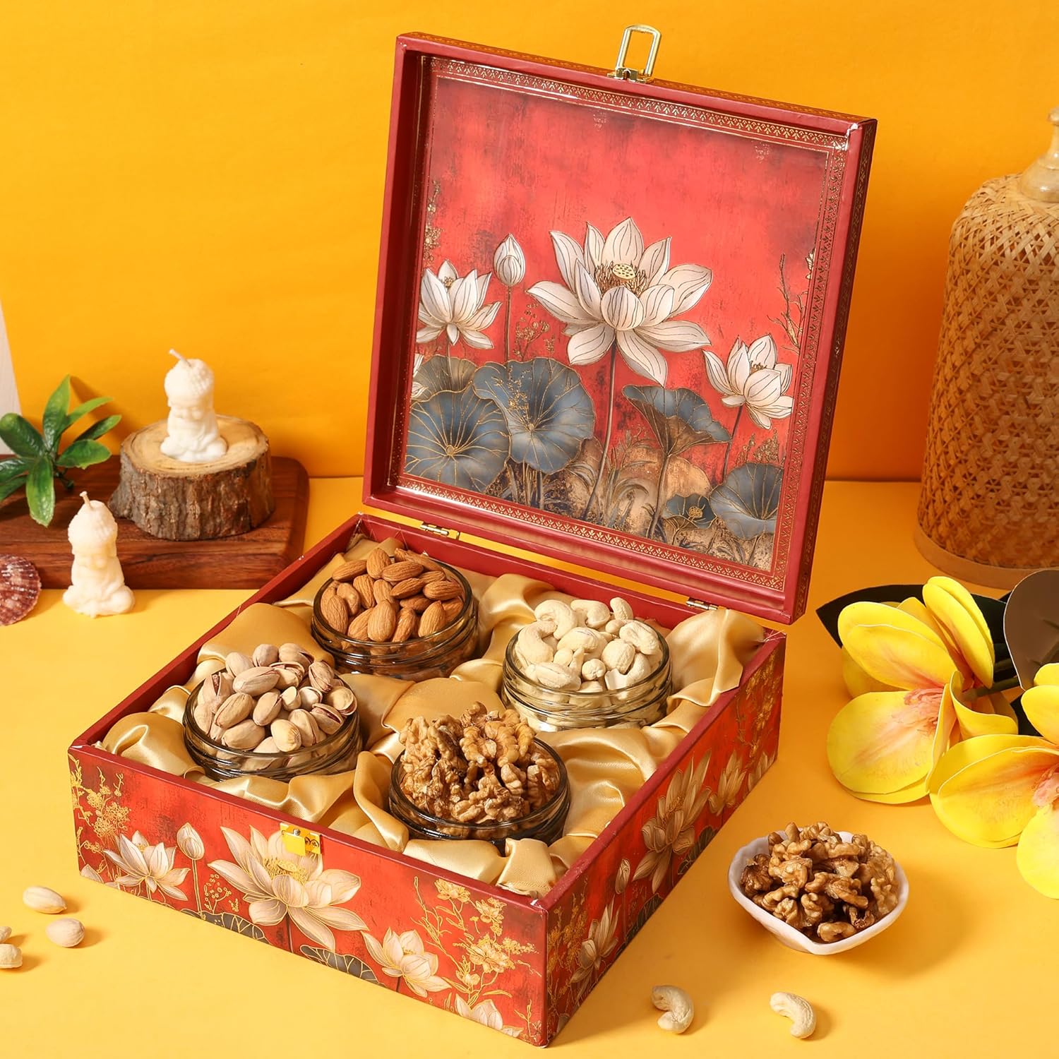BEE CREATIVE Premium Dry Fruits Gift Hamper Pack | Almonds, Cashews, Walnuts & Pistachios | Festive Combo Box of 4 (75g Each) | Healthy Dry Fruit Gift for Dussehra, Diwali & Corporate Gifting