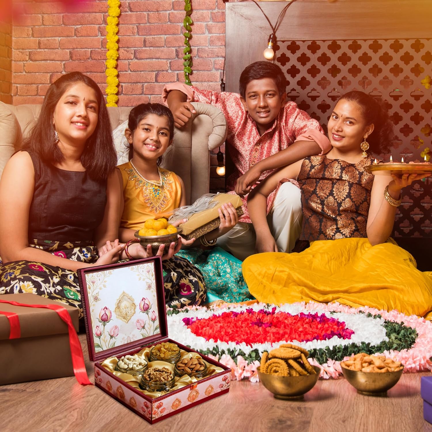 BEE CREATIVE Premium Dry Fruits Gift Hamper Pack for Diwali, Dussehra, Weddings & Corporate Gifting | Almonds, Cashews, Pistachios & Raisins | Festive Healthy Dry Fruit Gift Combo