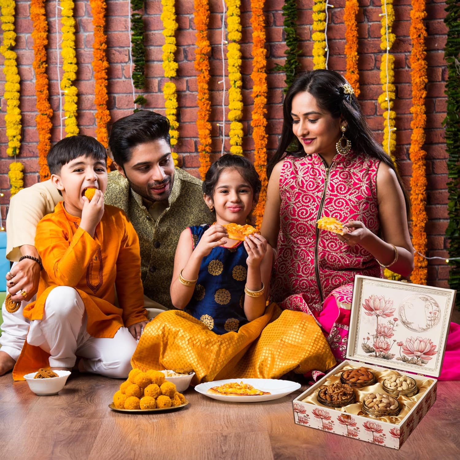 BEE CREATIVE Premium Dry Fruits Gift Hamper Pack for Diwali, Dussehra, Weddings & Corporate Gifting | Almonds, Cashews, Pistachios & Raisins | Festive Healthy Dry Fruit Gift Combo