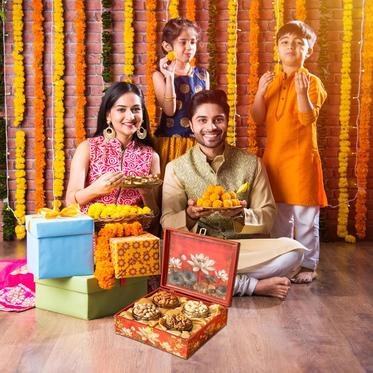 BEE CREATIVE Premium Dry Fruits Gift Hamper Pack | Almonds, Cashews, Walnuts & Pistachios | Festive Combo Box of 4 (75g Each) | Healthy Dry Fruit Gift for Dussehra, Diwali & Corporate Gifting