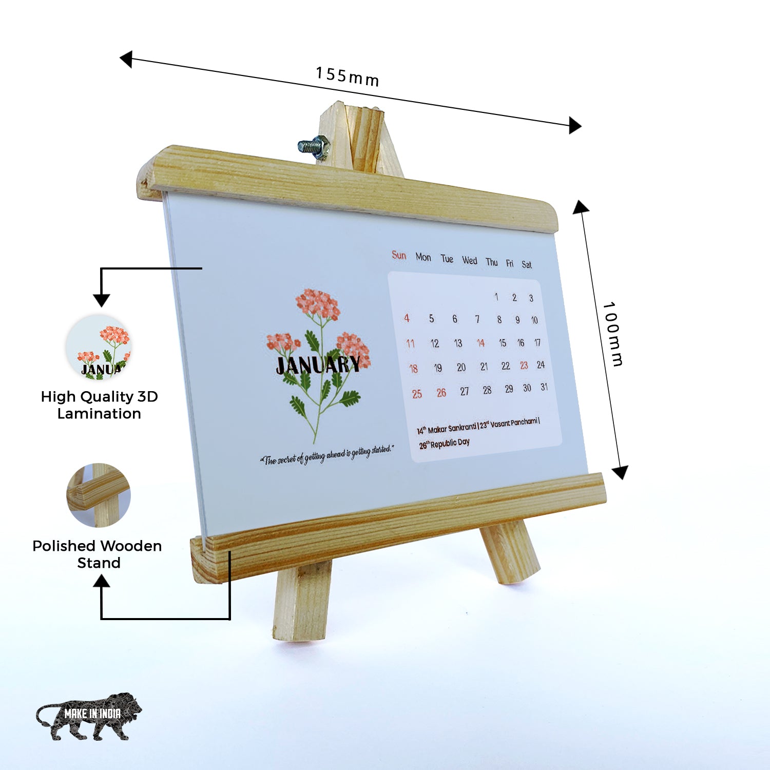 Floral Vision - Wooden Base 2026 Calendar