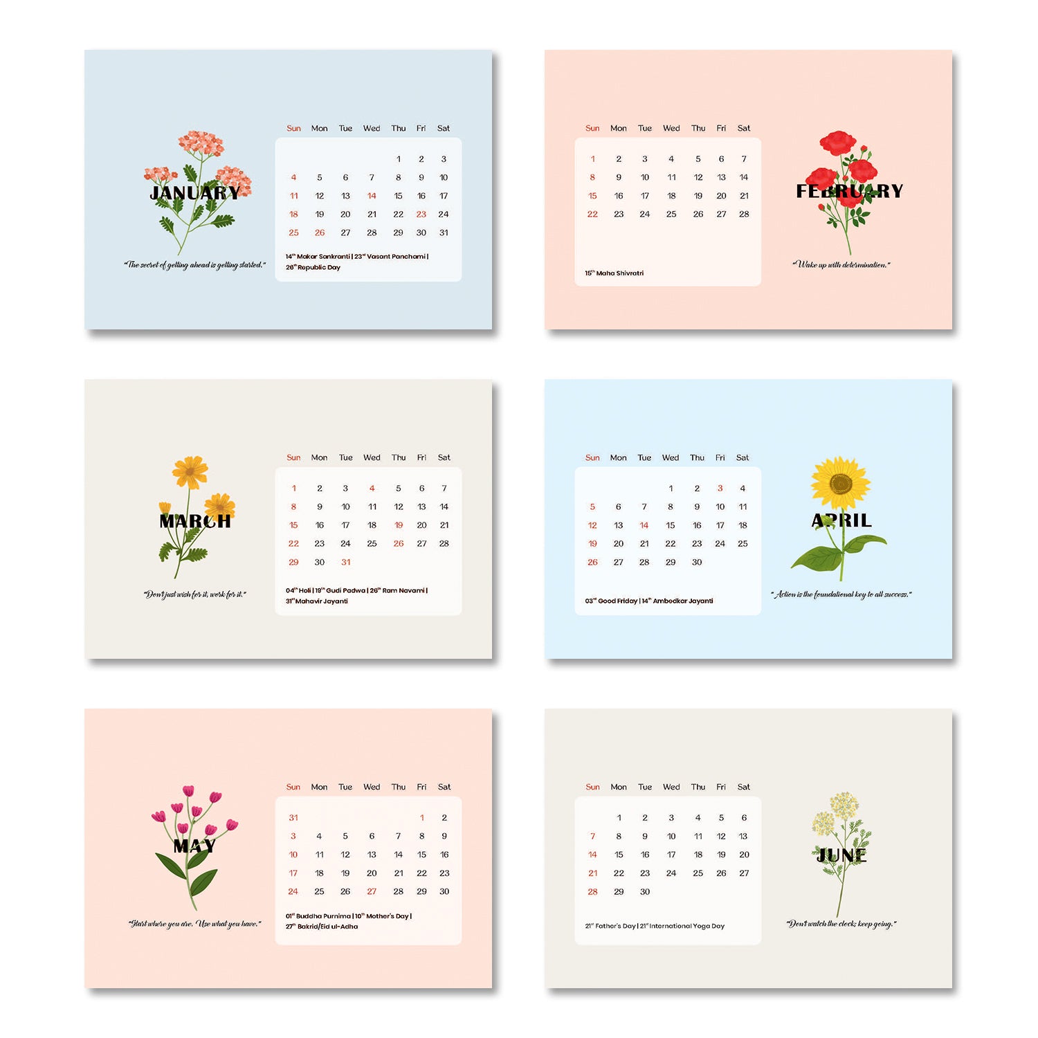Floral Vision - Wooden Base 2026 Calendar