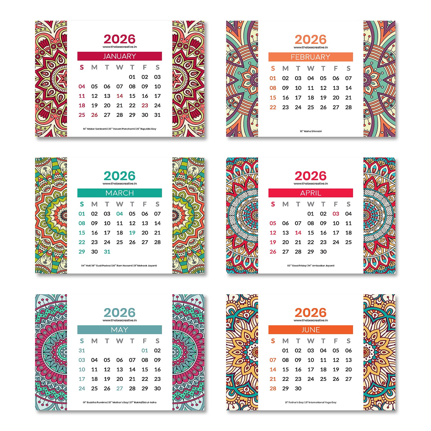 Mandala Art - MDF Base 2026 Calendar