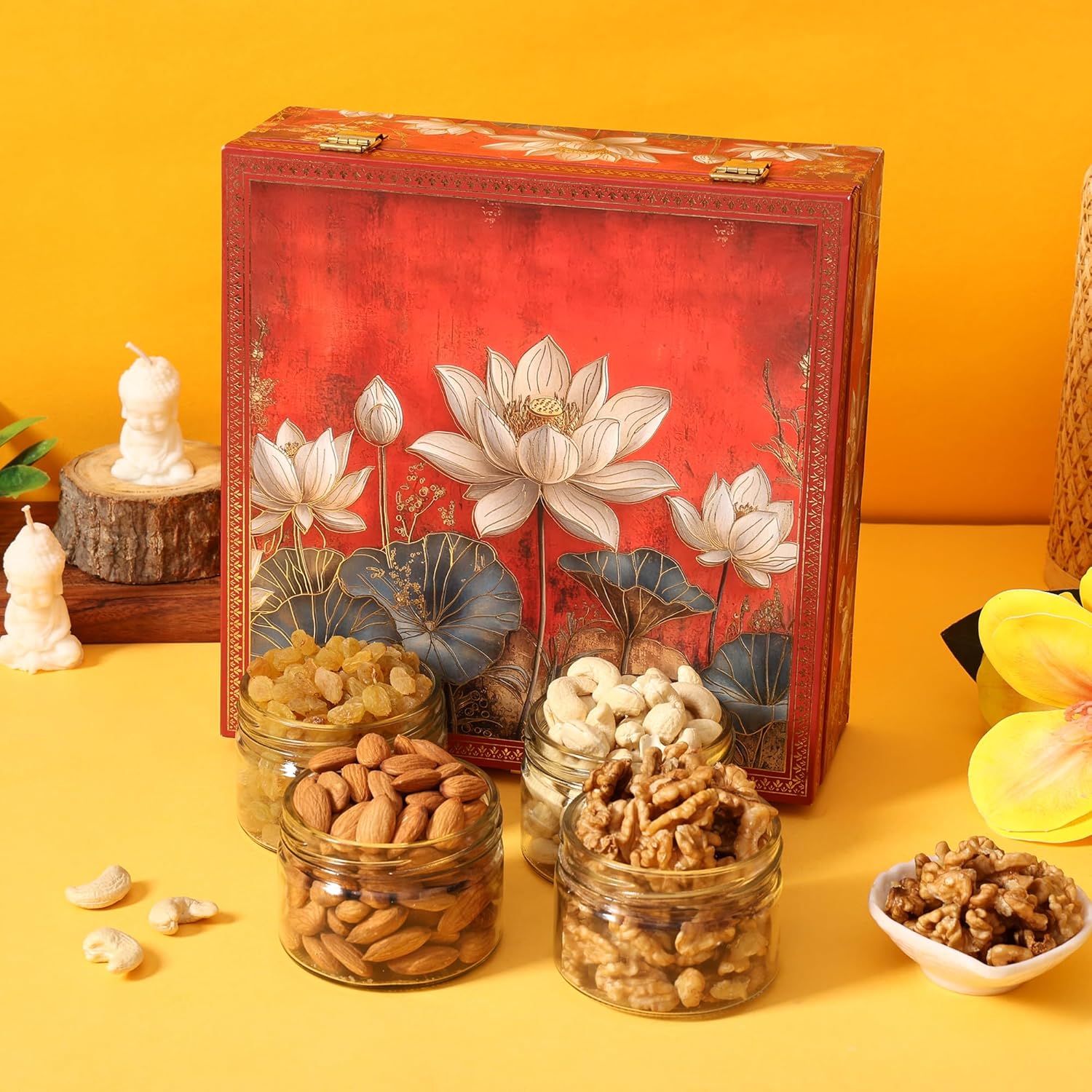 BEE CREATIVE Premium Dry Fruits Gift Hamper Pack | Almonds, Cashews, Walnuts & Raisins | Festive Combo Box of 4 (75g Each) | Healthy Dry Fruit Gift for Diwali, Dussehra & Corporate Gifting