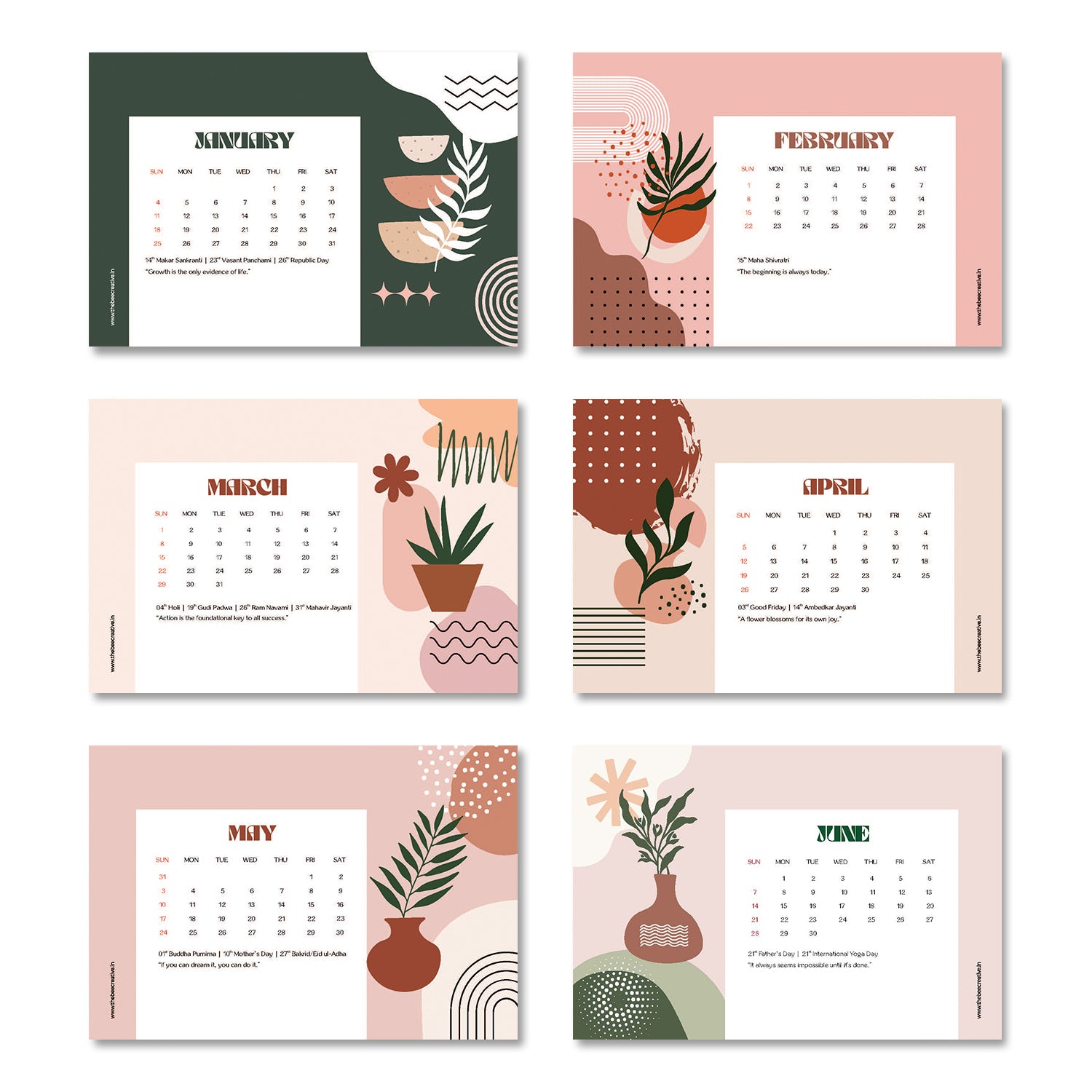 Minimalist Abstract Art - Wooden Base 2026 Calendar