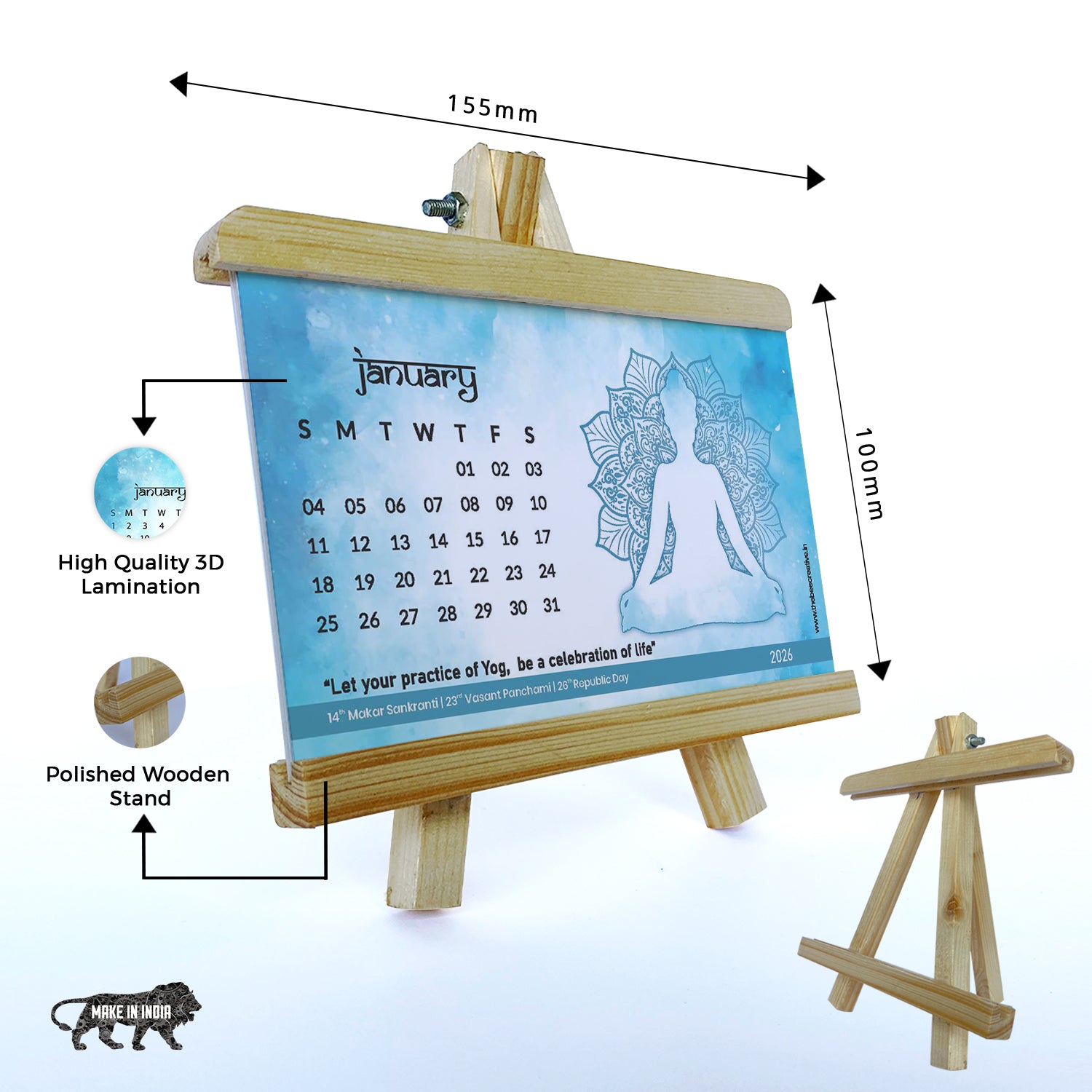 Yoga Mantra - Wooden Base 2026 Calendar